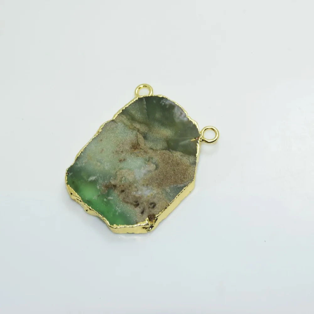 Raw Chrysoprase Natural Slice charm pendant for necklace 2 loop chakra slab Random Australian stone connector for women 2019