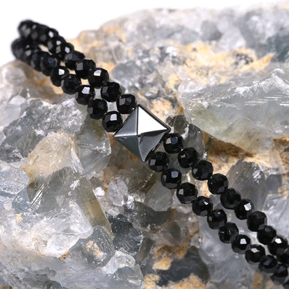 Natural Faceted 3MM Black spinel Stone Beads Bracelet Hematite Chain Jewelry Men Women Health Gift Handmade Design