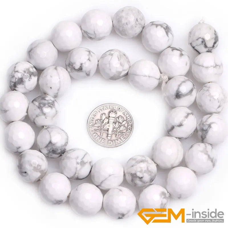 Natural Stone White Howlite Faceted Round Beads For Jewelry Making 15" DIY Bracelet Necklace Jewelry Making Beads 6mm 8mm 10mm