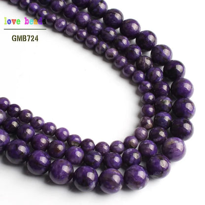 Cuentas sueltas redondas de piedra charoita para hacer joyas, pulseras y collares, 15'', color morado, 6 mm, 8 mm y 10 mm