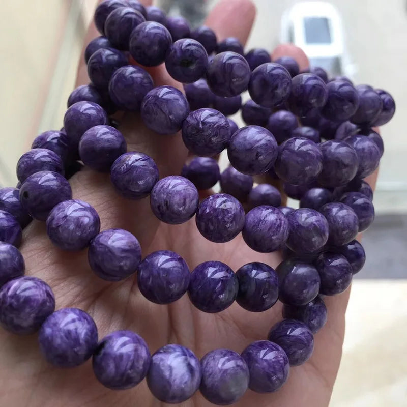 Russian Charoite Bracelets 6MM 8MM 10MM Undyed 100% Pure Smooth Round Stone Jewelry Charm Gemstone Customize Design New