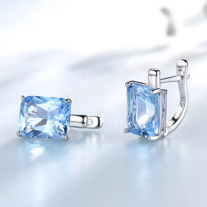 UMCHO Luxury 8.0ct Sky Blue Topaz Gemstone Jewelry Solid 925 Sterling Silver Clip On Earrings For Women  Birthday Gift Fashion