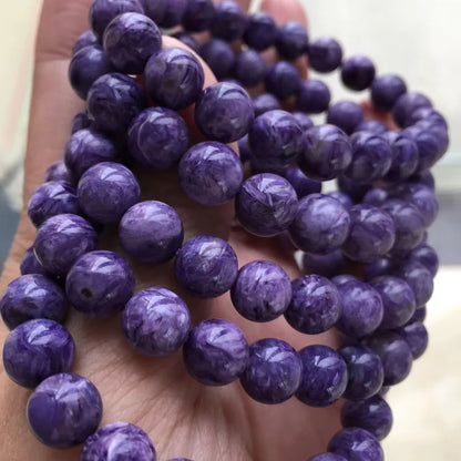 Russian Charoite Bracelets 6MM 8MM 10MM Undyed 100% Pure Smooth Round Stone Jewelry Charm Gemstone Customize Design New