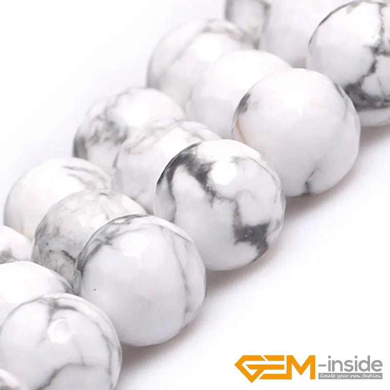 Natural Stone White Howlite Faceted Round Beads For Jewelry Making 15" DIY Bracelet Necklace Jewelry Making Beads 6mm 8mm 10mm