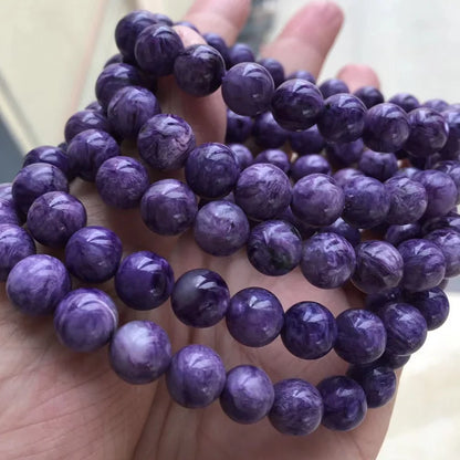 Russian Charoite Bracelets 6MM 8MM 10MM Undyed 100% Pure Smooth Round Stone Jewelry Charm Gemstone Customize Design New