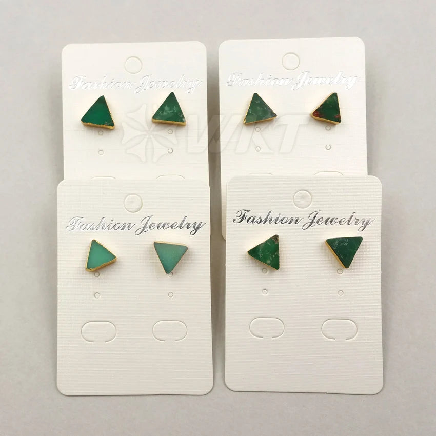 WT-E373 Atacado Triangle Gems studs com tachas delta bowlder douradas Yu stone studs Austrália Chrysoprase studs com revestimento de ouro