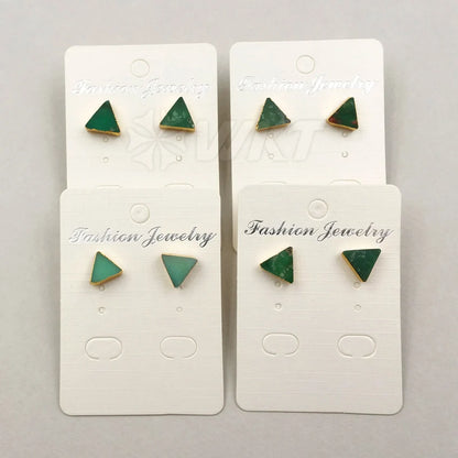 WT-E373 Atacado Triangle Gems studs com tachas delta bowlder douradas Yu stone studs Austrália Chrysoprase studs com revestimento de ouro