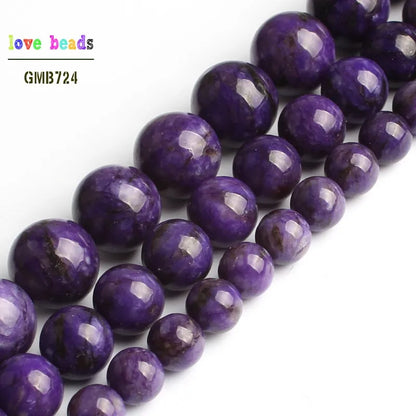 Cuentas sueltas redondas de piedra charoita para hacer joyas, pulseras y collares, 15'', color morado, 6 mm, 8 mm y 10 mm