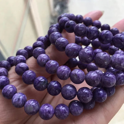 Russian Charoite Bracelets 6MM 8MM 10MM Undyed 100% Pure Smooth Round Stone Jewelry Charm Gemstone Customize Design New