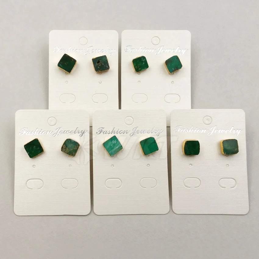 WT-E371 WKT New Coming Square Stud Earring Natural Chrysoprase Stone Earring For Women Natural Stone Stud Earring