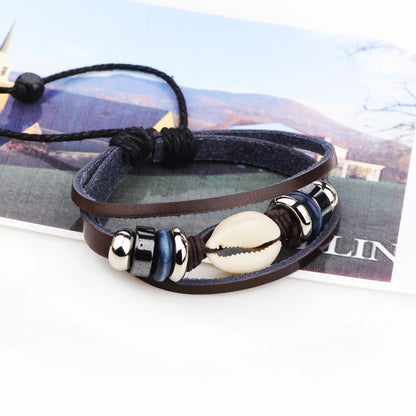 CC172 Hot Sea Shell Hematite Mens Bracelet Homme Rope Leather Bracelet Men Femme Woven Bracelets for Women Pulsera Bijouterie