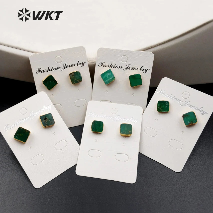 WT-E371 WKT New Coming Square Stud Earring Natural Chrysoprase Stone Earring For Women Natural Stone Stud Earring