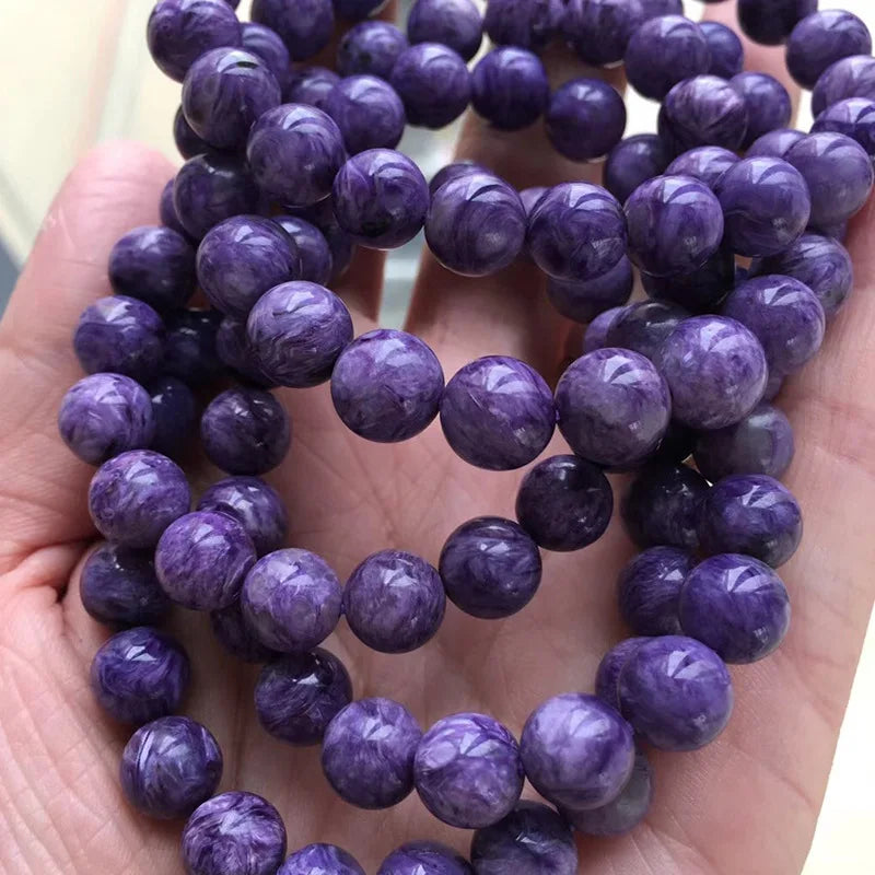 Russian Charoite Bracelets 6MM 8MM 10MM Undyed 100% Pure Smooth Round Stone Jewelry Charm Gemstone Customize Design New