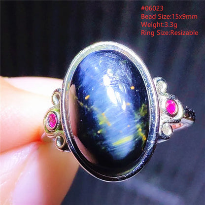 Natural Blue Pietersite Adjustable Ring Women Petersite Chatoyant Beads Namibia Fashion Jewelry Cat Eye Ring AAAAA