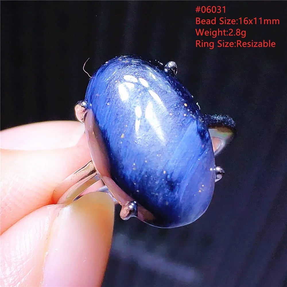 Natural Blue Pietersite Adjustable Ring Women Petersite Chatoyant Beads Namibia Fashion Jewelry Cat Eye Ring AAAAA