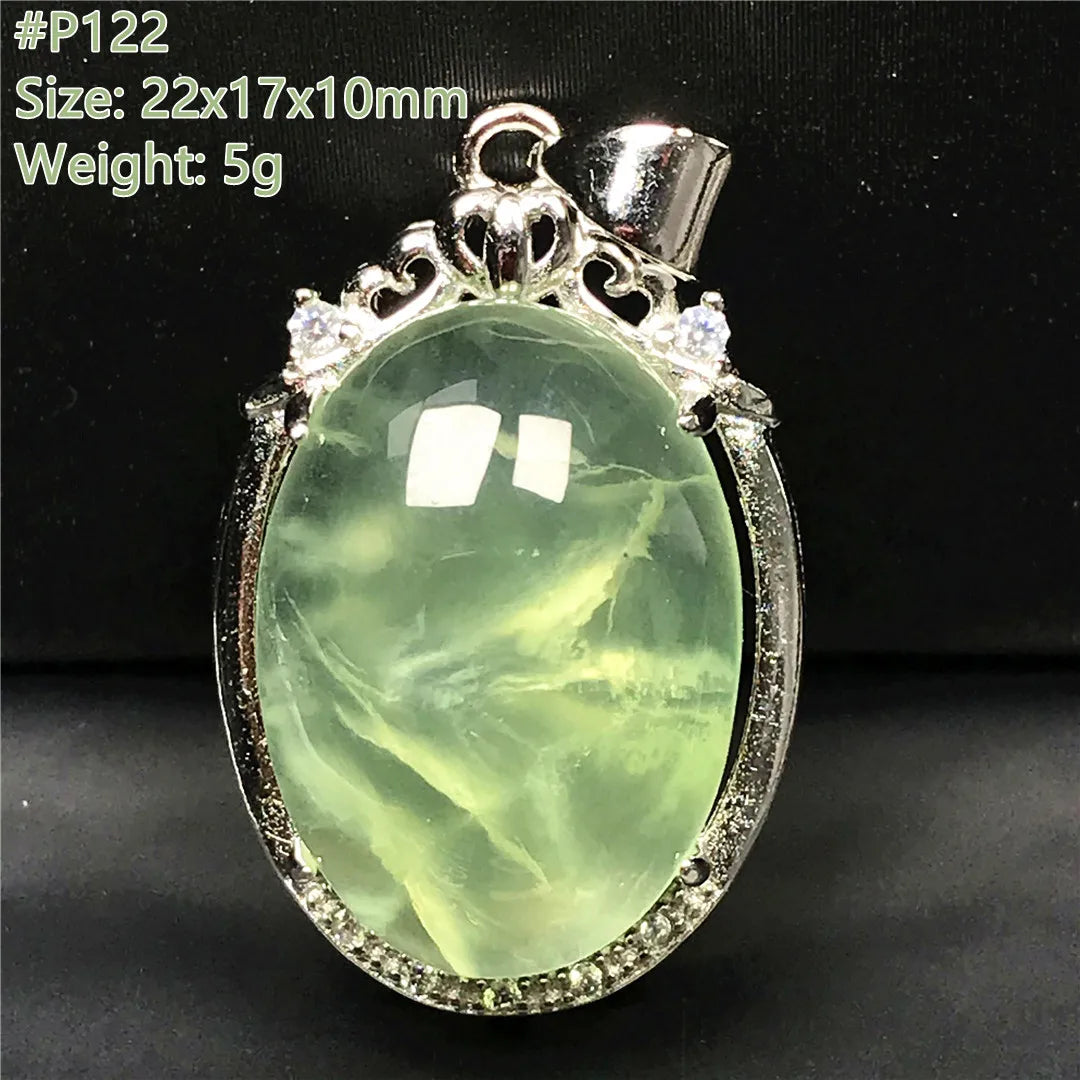 Colgante de prehnita verde natural superior para mujeres, hombres, riqueza, suerte, curación, regalo de Reiki, cuentas de cristal, piedras preciosas, joyería de plata AAAAA