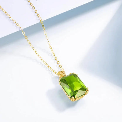 Collares colgantes de piedras preciosas de peridoto de oro de 14 quilates para mujer, joyería de plata 925, regalo bohemio cuadrado para invitados a la boda, joyería de San Valentín