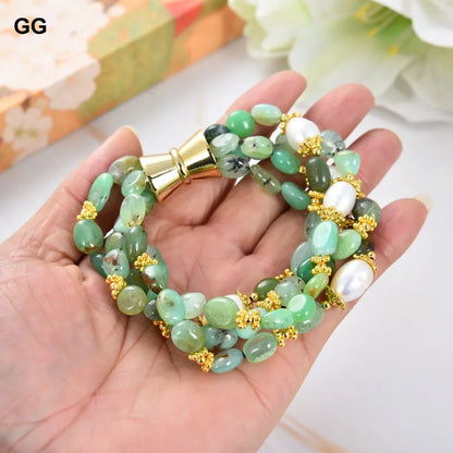 GuaiGuai Jewelry Natural 4 Fios Crisoprásio Verde Cultivado Arroz Branco Pérola Pulseira 8,5 polegadas