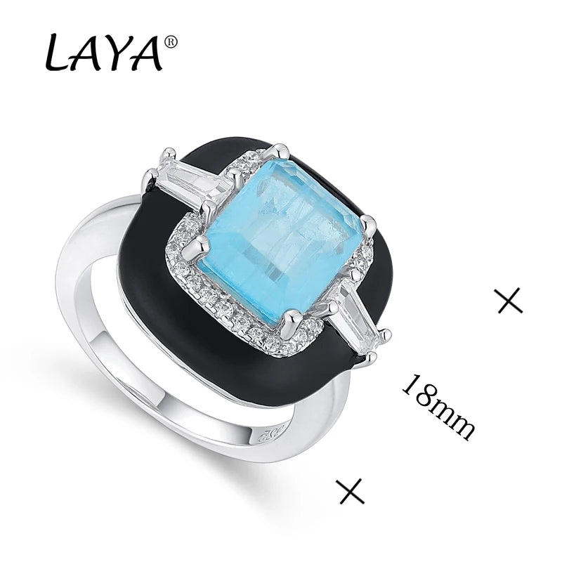 LAYA 925 Sterling Silver Fashion Shining Zircon Natural Blue Stone Black Enamel Square Ring For Women Gift Fashion Fine Jewelry