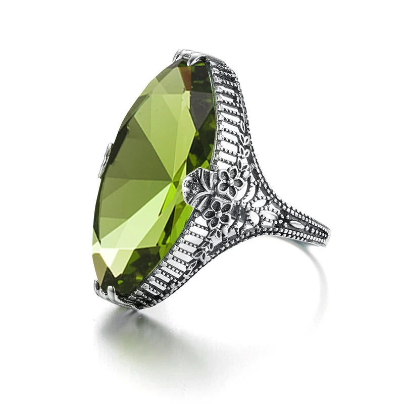 Trendy Peridot Ring Marquise Gemstones Real 925 Sterling Silver Rings para mulheres Birthstone August Engagement Silver 925 Jewelry