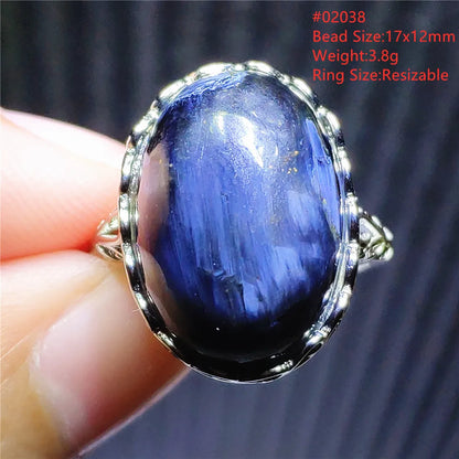 Natural Blue Pietersite Adjustable Ring Women Petersite Chatoyant Beads Namibia Fashion Jewelry Cat Eye Ring AAAAA