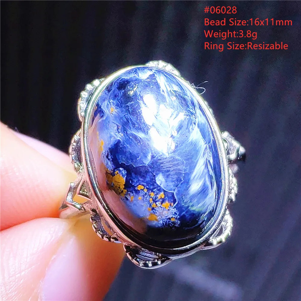 Natural Blue Pietersite Adjustable Ring Women Petersite Chatoyant Beads Namibia Fashion Jewelry Cat Eye Ring AAAAA