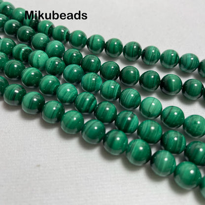 Venta al por mayor de cuentas sueltas redondas lisas de malaquita A+ naturales de 7,5 a 8 mm para hacer joyas, collares de piedra DIY, hebra de 15 pulgadas