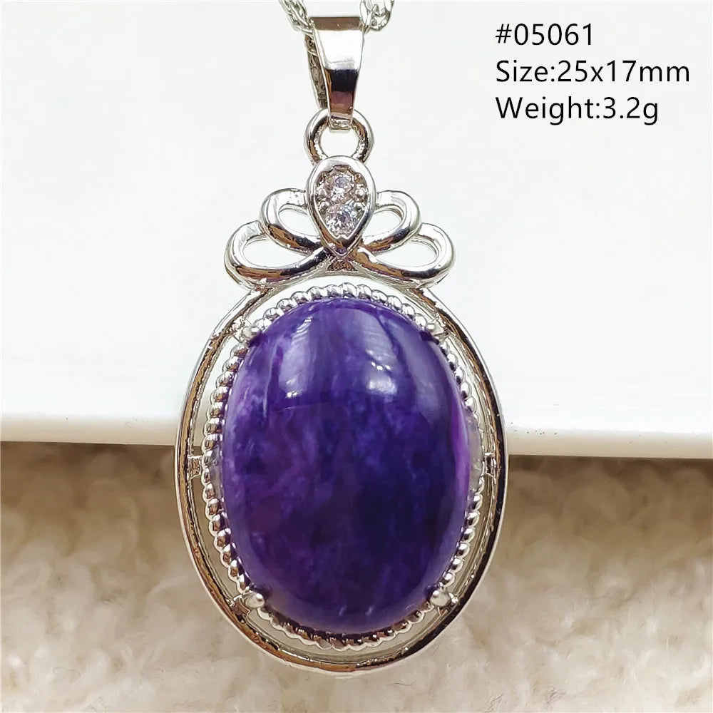 Natural Purple Charoite Pendant Necklace Jewelry Women 925 Sterling Silver Rare Gift Charoite Bead AAAAA