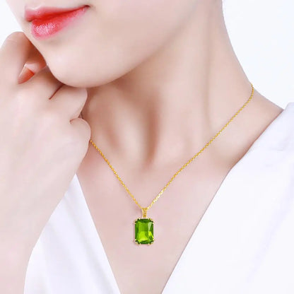 Collares colgantes de piedras preciosas de peridoto de oro de 14 quilates para mujer, joyería de plata 925, regalo bohemio cuadrado para invitados a la boda, joyería de San Valentín