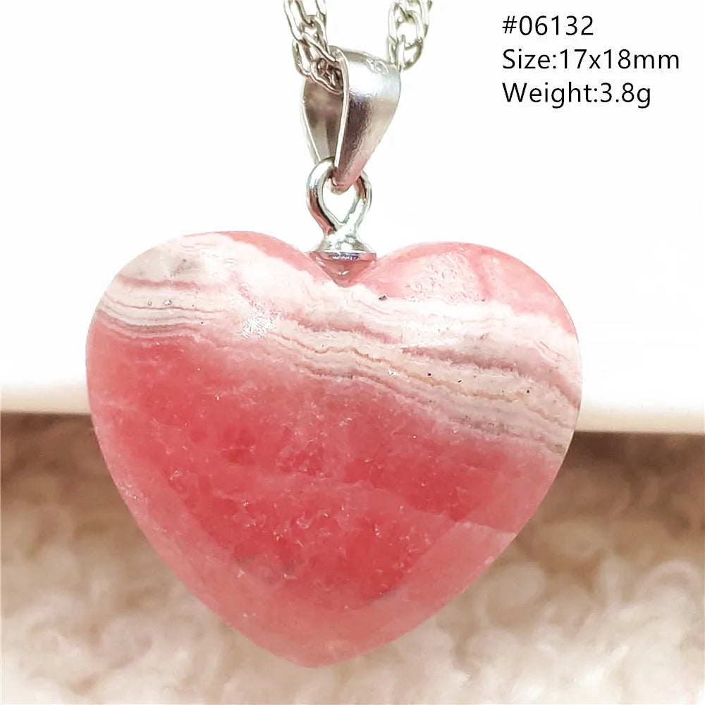 Natural Rose Rhodochrosite Pendant Heart Red Rhodochrosite Love Bead Pendant Necklace Women Rare Rose Necklace AAAAA