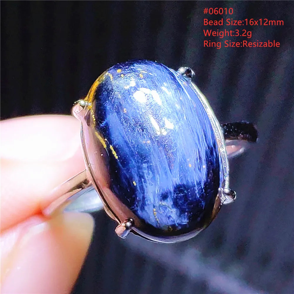 Natural Blue Pietersite Adjustable Ring Women Petersite Chatoyant Beads Namibia Fashion Jewelry Cat Eye Ring AAAAA