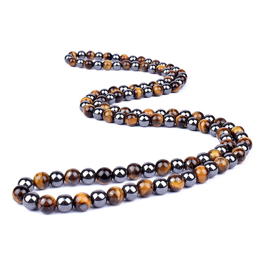 Natural Tiger Eye Stone Necklace Men New Fashion Hematite Beaded Necklaces Women for Magnetic Health Protection Handmade Jewelry