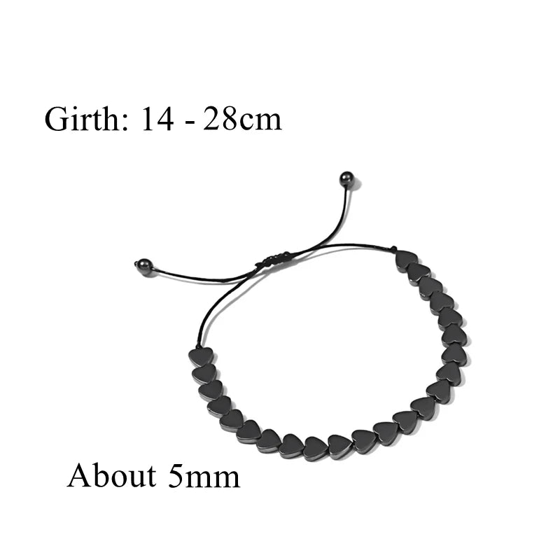 Heart Shaped Bracelet Lovers Men&Women Black Hematite Stone Beads Weave Health Trendy Black Fashion Bracelet Charm Gift