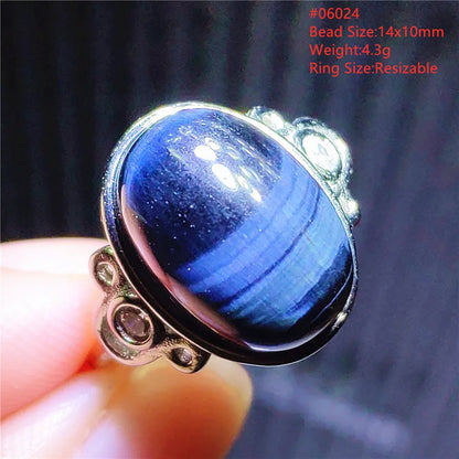 Natural Blue Pietersite Adjustable Ring Women Petersite Chatoyant Beads Namibia Fashion Jewelry Cat Eye Ring AAAAA