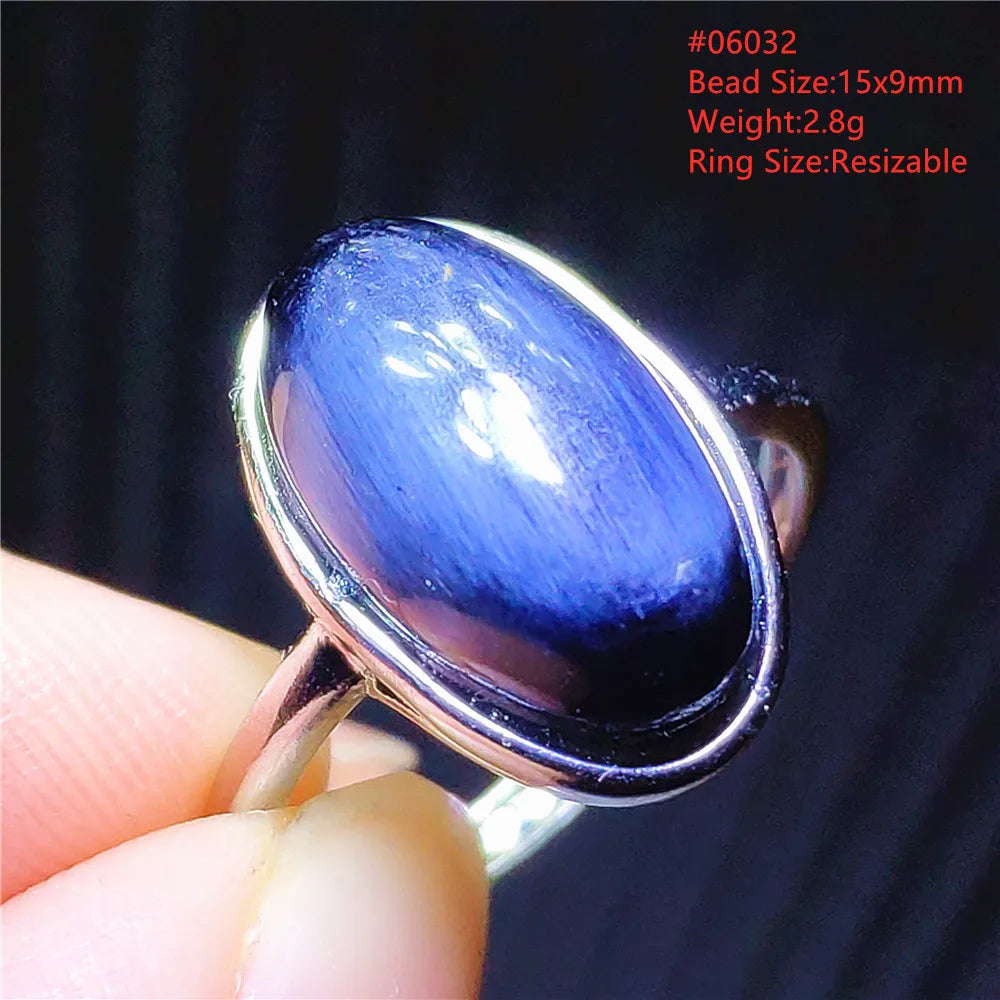 Natural Blue Pietersite Adjustable Ring Women Petersite Chatoyant Beads Namibia Fashion Jewelry Cat Eye Ring AAAAA