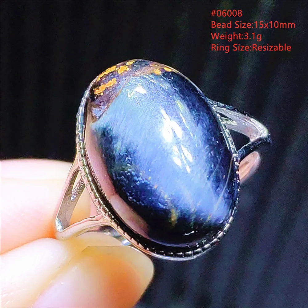 Natural Blue Pietersite Adjustable Ring Women Petersite Chatoyant Beads Namibia Fashion Jewelry Cat Eye Ring AAAAA