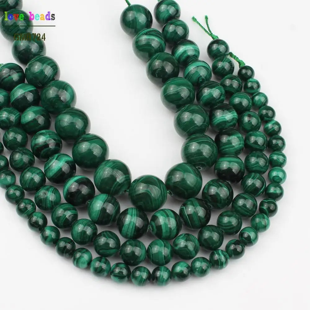 Cuentas de malaquita verde genuina natural de 6/8/10/12 mm, cuentas de bricolaje para hacer joyas, pulseras de 7,5 pulgadas para mujeres, fabricación de collares