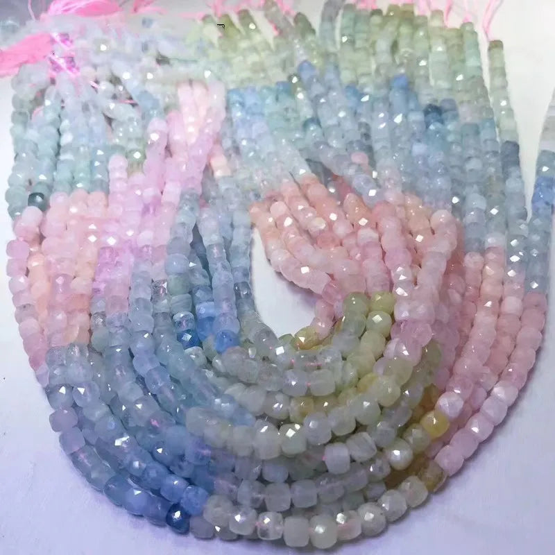 5A Morganite loose beads Gradient color square faceted 4.5-5mm nature  for making jewelry necklace 38cm FPPJ wholesale