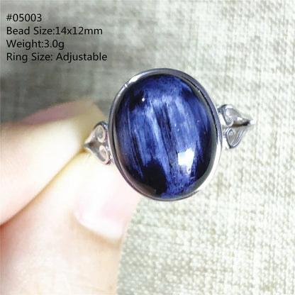 Natural Blue Pietersite Adjustable Ring Women Petersite Chatoyant Beads Namibia Fashion Jewelry Cat Eye Ring AAAAA