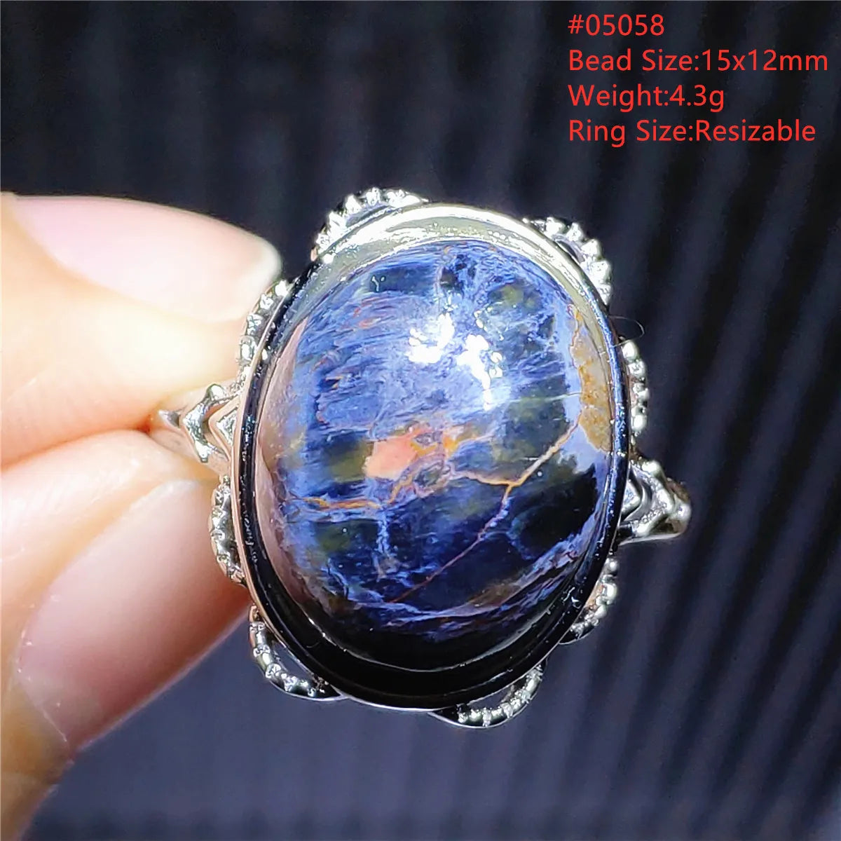 Natural Blue Pietersite Adjustable Ring Women Petersite Chatoyant Beads Namibia Fashion Jewelry Cat Eye Ring AAAAA