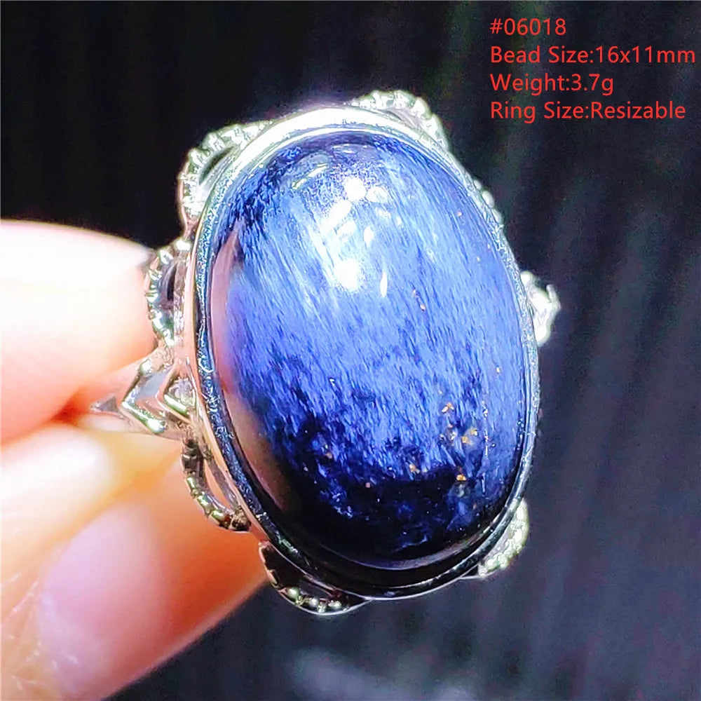 Natural Blue Pietersite Adjustable Ring Women Petersite Chatoyant Beads Namibia Fashion Jewelry Cat Eye Ring AAAAA