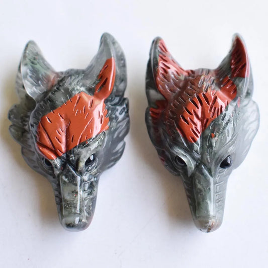 Wholesale 2pcs/lot Fashion good quality natural Bloodstone stone Carved Wolf Head shape Pendants for Necklace jewelry making