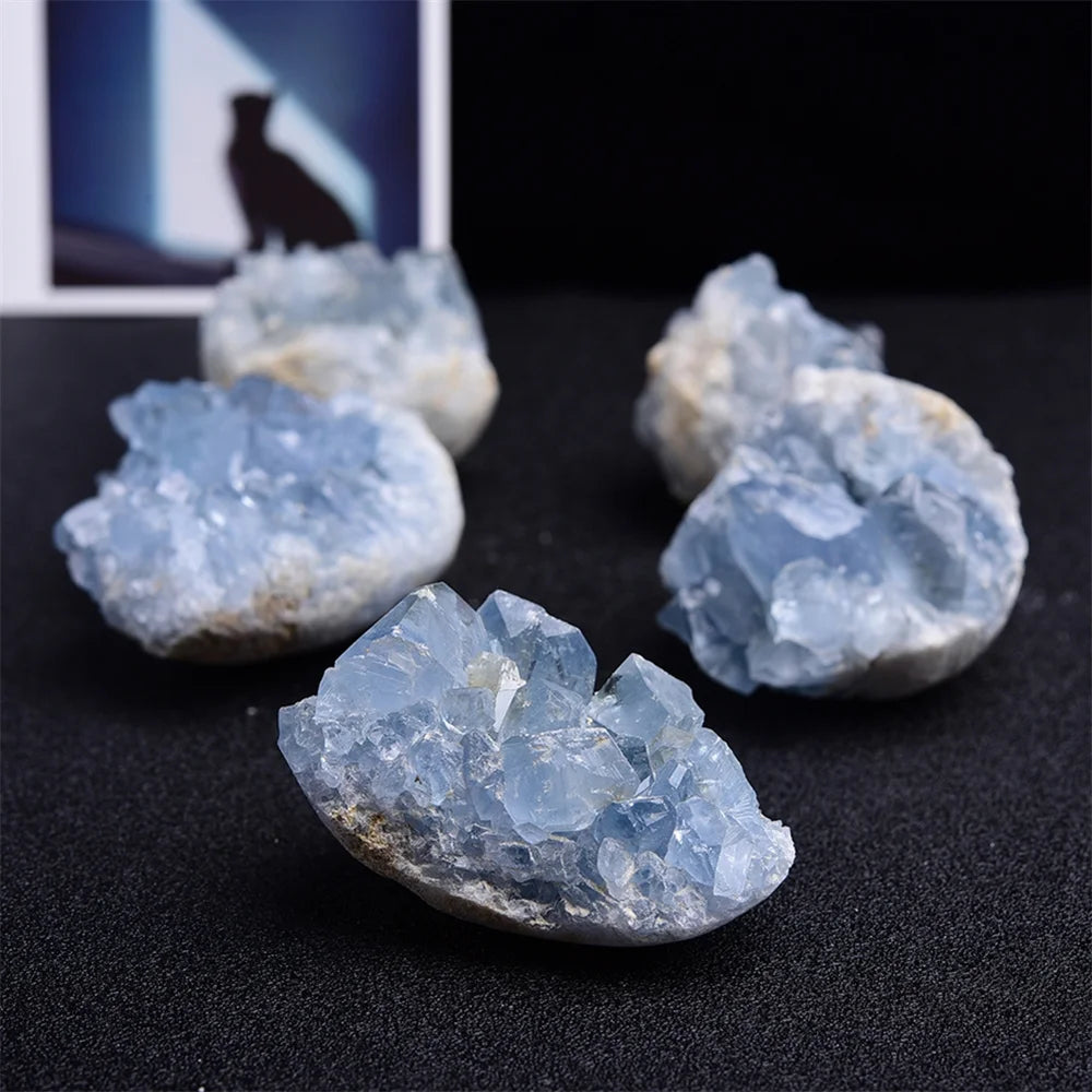 Hermoso y natural cristal de celestita de Madagascar en bruto, racimo druzy, geoda azul cielo, muestra mineral en bruto