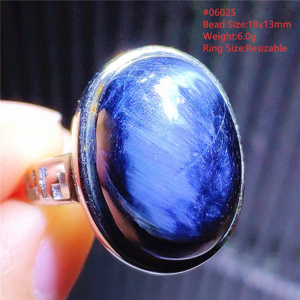 Natural Blue Pietersite Adjustable Ring Women Petersite Chatoyant Beads Namibia Fashion Jewelry Cat Eye Ring AAAAA