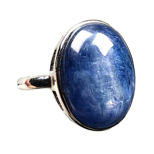 Anel de cristal de cianita azul natural de 14 mm para mulheres e homens, presente de amor, contas de olho de gato de prata esterlina 925, anel ajustável, joias AAAAA