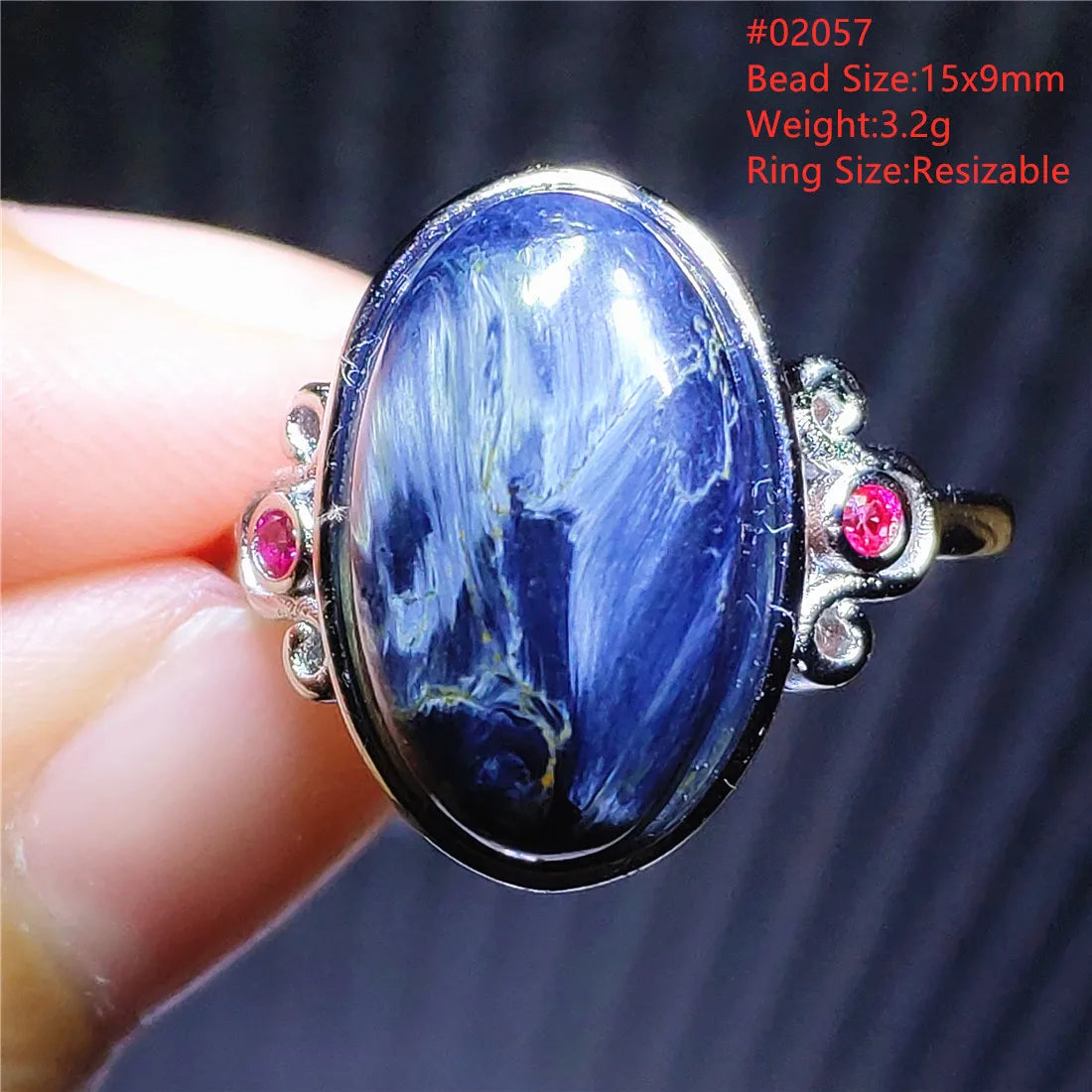 Natural Blue Pietersite Adjustable Ring Women Petersite Chatoyant Beads Namibia Fashion Jewelry Cat Eye Ring AAAAA