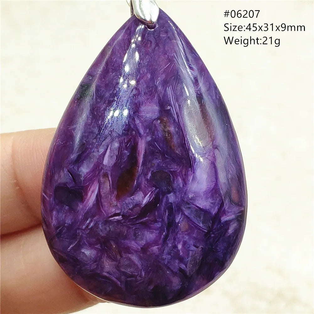 Natural Purple Charoite Water Drop Gemstone Pendant Women Men Charoite Bead Best Necklace Jewelry 925 Sterling Silver AAAAAA