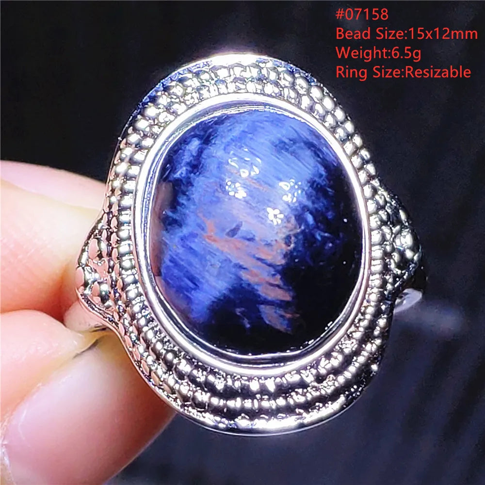 Natural Blue Pietersite Adjustable Ring Women Petersite Chatoyant Beads Namibia Fashion Jewelry Cat Eye Ring AAAAA