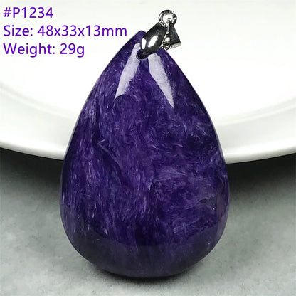 Colgante de collar de charoita morada natural de primera calidad, joyería para mujeres, hombres, regalo de suerte, cuentas de plata de cristal de belleza, piedra rusa AAAAA