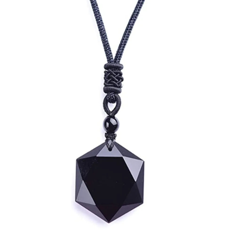 Obsidian Hexagram Pendant Necklace For Protection Natural Black Lucky Stone Star Amulet Pendants Fashion Jewelry For Men Women